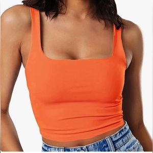 Cropped square neck bright orange crop tank top medium
